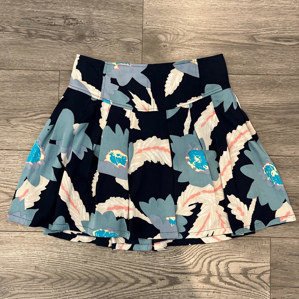 Free People Women’s Blue Tropical Pleated Elastic Waist Pull On Skirt Small